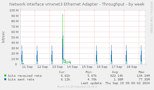 Network interface vmxnet3 Ethernet Adapter - Throughput